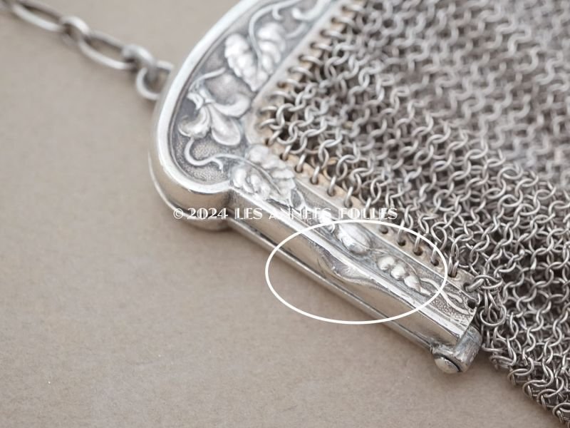 画像7: 1900年頃 アンティーク 菫のモチーフ シルバー製 メタルメッシュのバッグ 