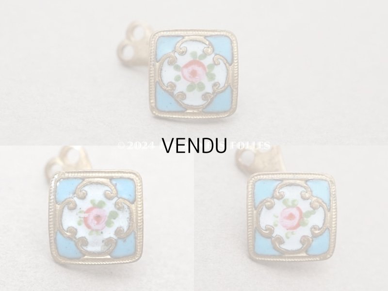 画像4: 19世紀 アンティーク エナメルボタン 薔薇　9mm　ハンドペイント ブルー 3ピースのセット