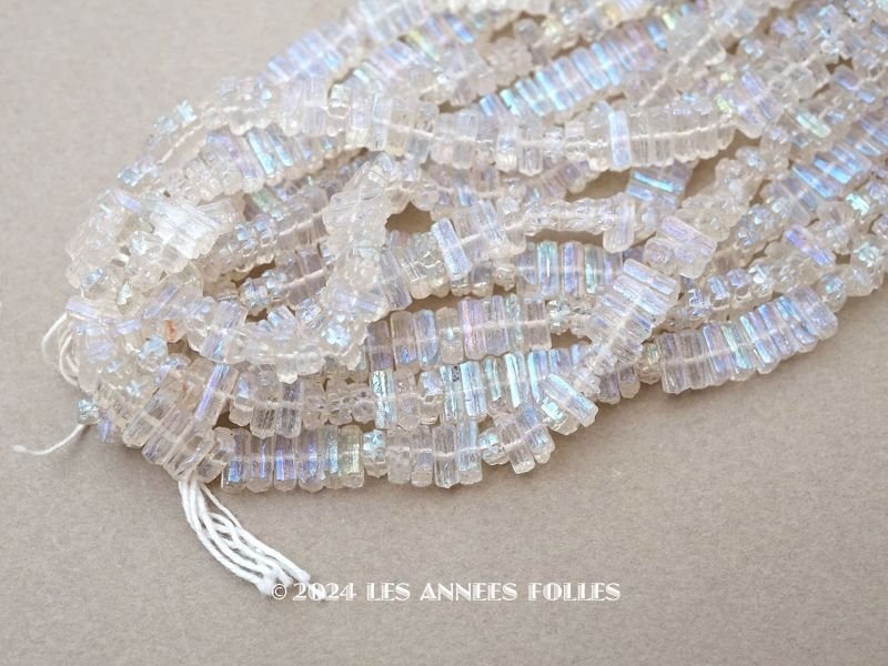 画像1: アンティーク ガラス製 ビーズ オーロラ加工 フラット・スクエア 3.5×7mm 100ピース