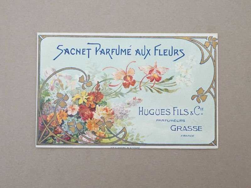 画像1: アンティーク パウダーサシェの紙袋 SACHET PARFUME AUX FLEURS - HUGUES FILS & CIE -