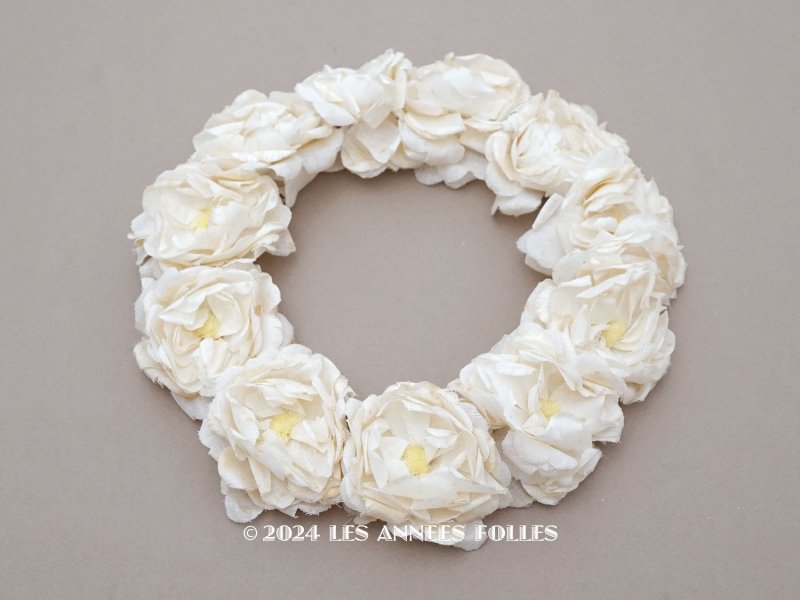 画像1: アンティーク 白薔薇のティアラ 布花 花冠 オフホワイト