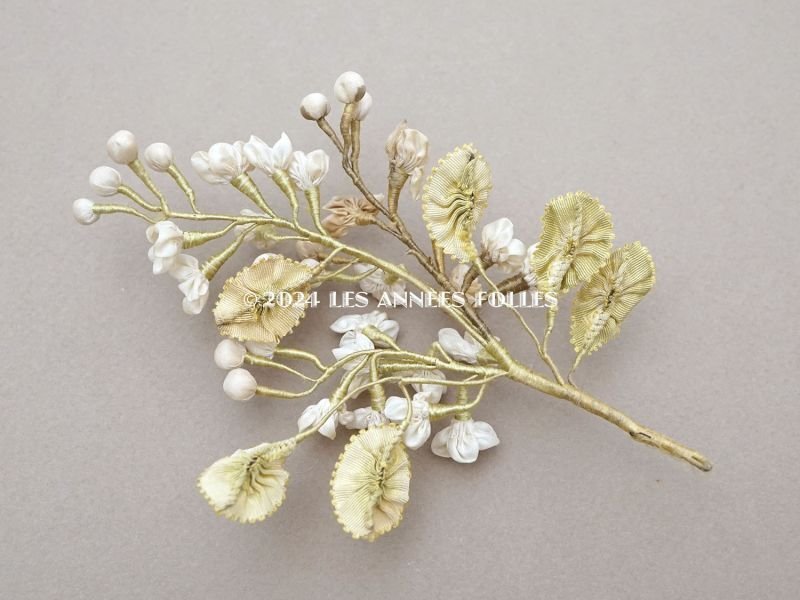 画像2: アンティーク シルク製 ロココモチーフ オフホワイトの花　