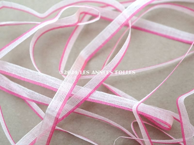 画像2: アンティーク  リボン刺繍 & ロココトリム用 シルク製 リボン 4mm幅 淡いピンク 5~7.2m