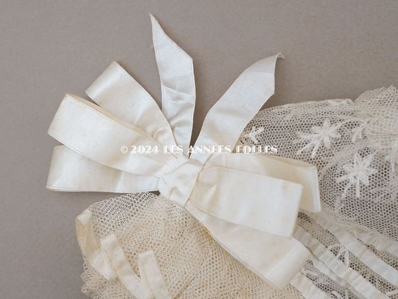 画像5: アンティーク バテム用 ボネ レースのプリーツ&シルクリボン ベビーボネ
