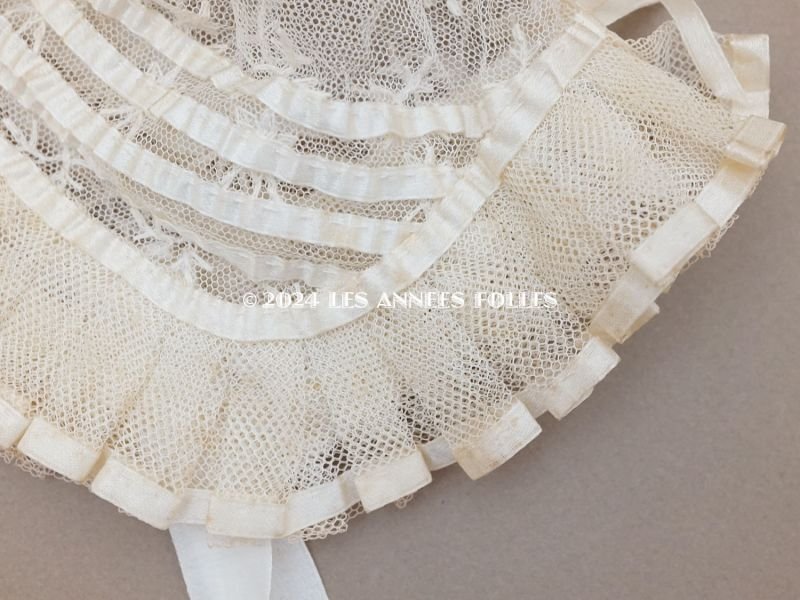 画像4: アンティーク バテム用 ボネ レースのプリーツ&シルクリボン ベビーボネ