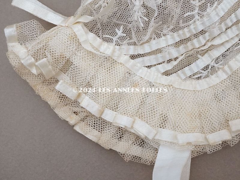 画像8: アンティーク バテム用 ボネ レースのプリーツ&シルクリボン ベビーボネ