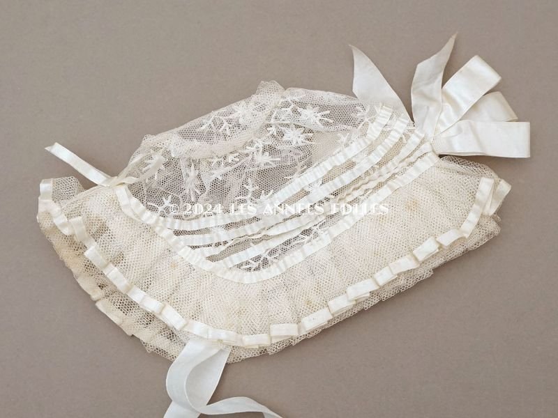 画像6: アンティーク バテム用 ボネ レースのプリーツ&シルクリボン ベビーボネ
