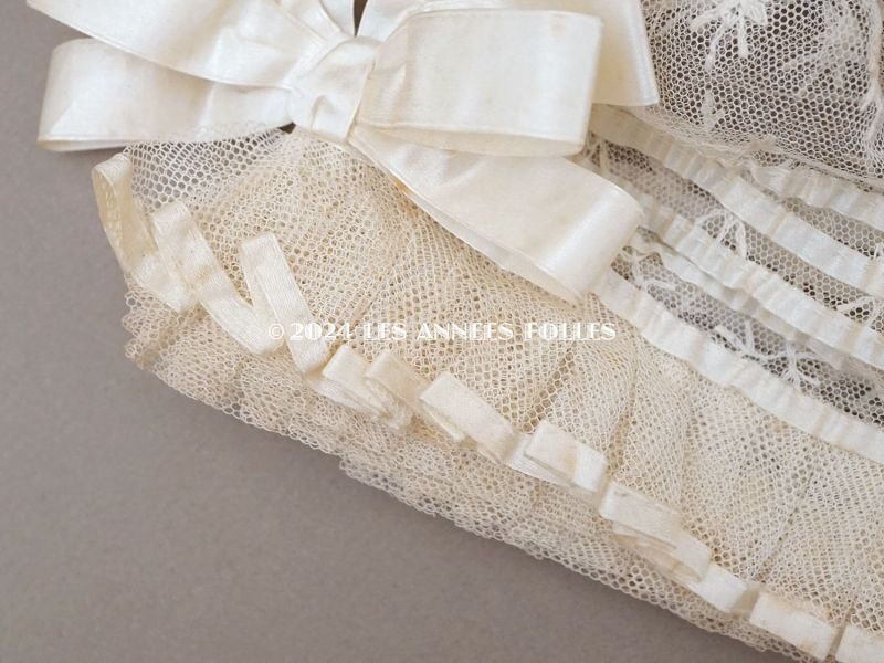 画像3: アンティーク バテム用 ボネ レースのプリーツ&シルクリボン ベビーボネ