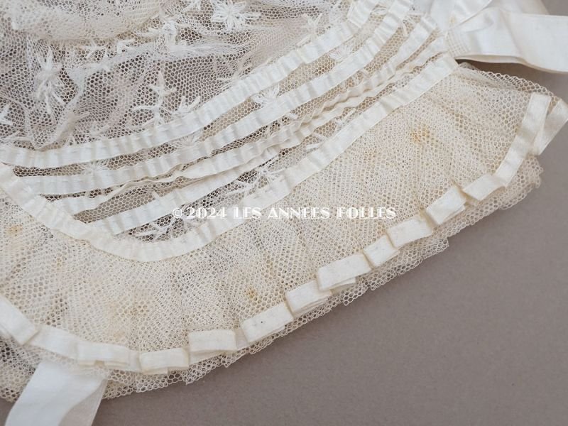 画像7: アンティーク バテム用 ボネ レースのプリーツ&シルクリボン ベビーボネ