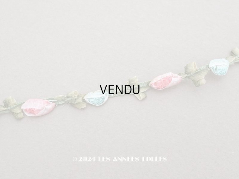 画像1: 1900年頃 アンティーク シルク製  ロココトリム 2色の薔薇 ロココリボン 30cm