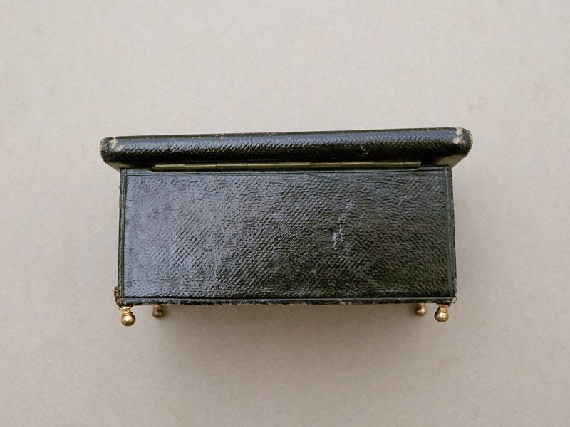 画像12: 19世紀 アンティーク ジュエリーケース ゴールドの脚付き グレイのシルククッション