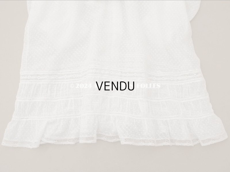 画像14: 1900年頃 アンティーク ドールドレス　ドット刺繍のコットンファブリック ベビードレス　