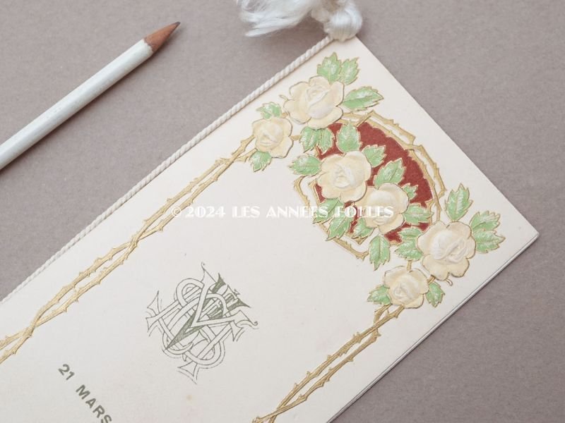 画像3: 1914年 アンティーク 舞踏会の手帳 薔薇のフレーム ペンシル付 カルネ・ド・バル　21 MARS 1914
