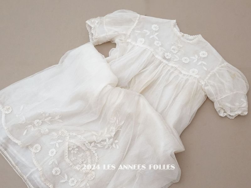 画像1: アンティーク 洗礼式のベビードレス パフスリーブ プリンセスレース