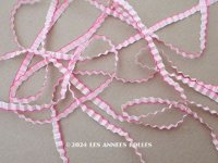 1900年頃 アンティーク シルク製 リボン 極細 プリーツ加工 ピンク リボン刺繍  3mm幅  