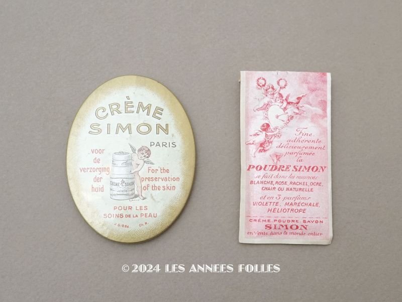 画像1: ＊蚤の市＊ アンティーク CREME SIMONのハンドミラー＆パウダーサシェのセット