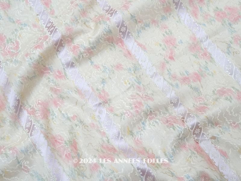 画像1: 19世紀 アンティーク  シルク製 ファブリック ほぐし織 ピンクの薔薇＆勿忘草のリース