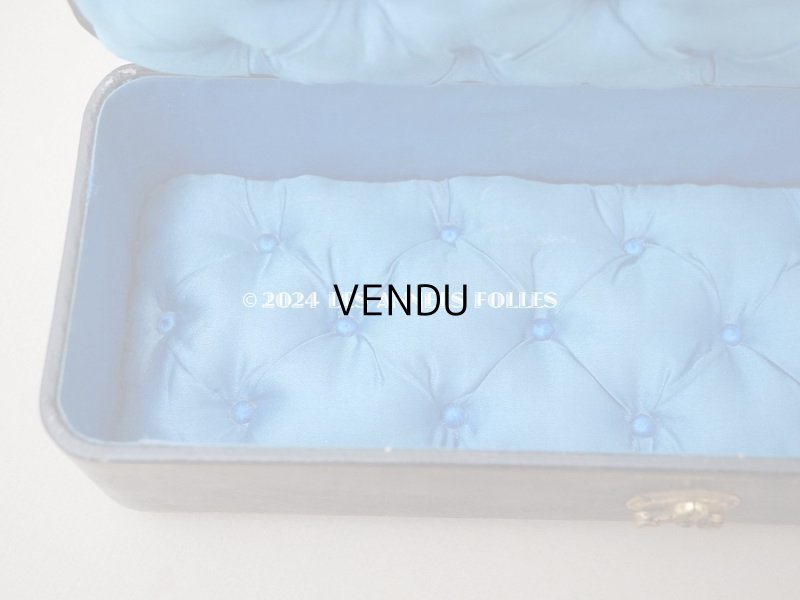 画像10: 19世紀 アンティーク グローブボックス スモーキーブルーのシルク製クッション ジュエリーボックス