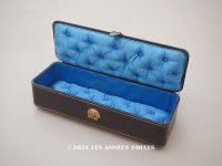 19世紀 アンティーク グローブボックス スモーキーブルーのシルク製クッション ジュエリーボックス
