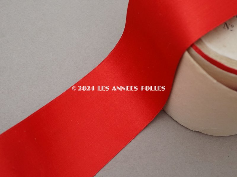 画像2: 1900年頃 アンティーク シルク製 サテンリボン 6.45m 赤 5.7cm幅