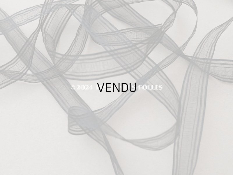 画像2: 1900年頃 アンティーク シルク製 オーガンジー リボン ストライプ 1.8cm幅