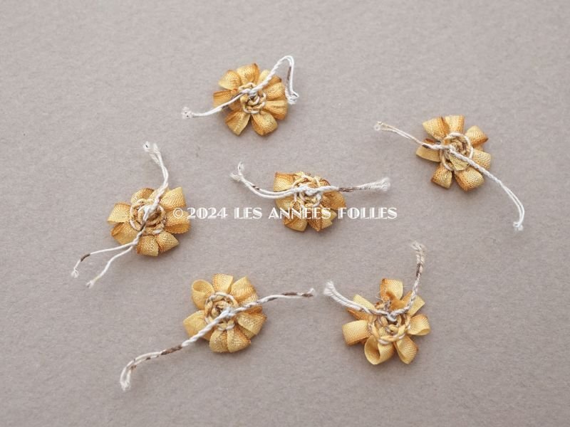 画像5: アンティーク シルク製 ロココモチーフ ワイヤー付 6点セット マスタード