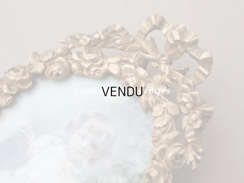 画像5: 19世紀末 アンティーク  ブロンズ製フレーム ミニアチュール (肖像画)入り 薔薇のガーランド