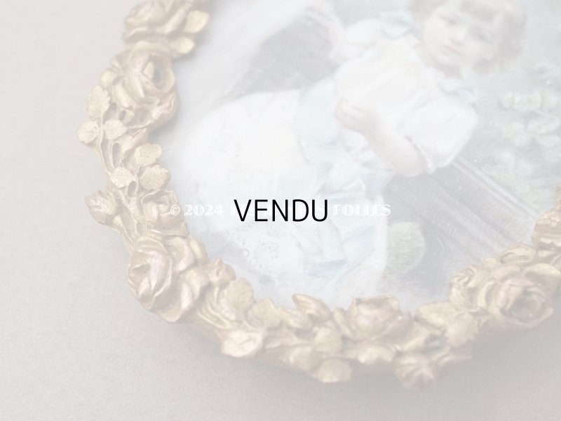 画像4: 19世紀末 アンティーク  ブロンズ製フレーム ミニアチュール (肖像画)入り 薔薇のガーランド