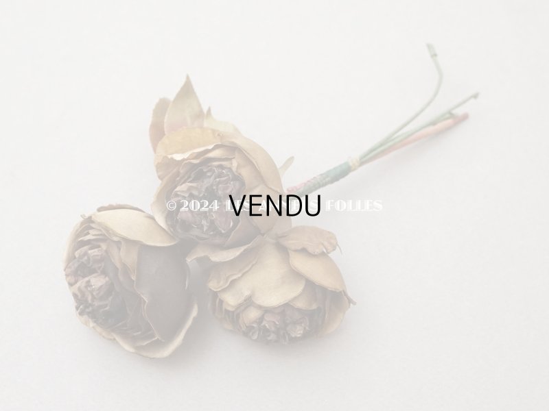 画像3: 未使用 ラベル付き アンティーク シルク製 薔薇の布花 カーキブラウン