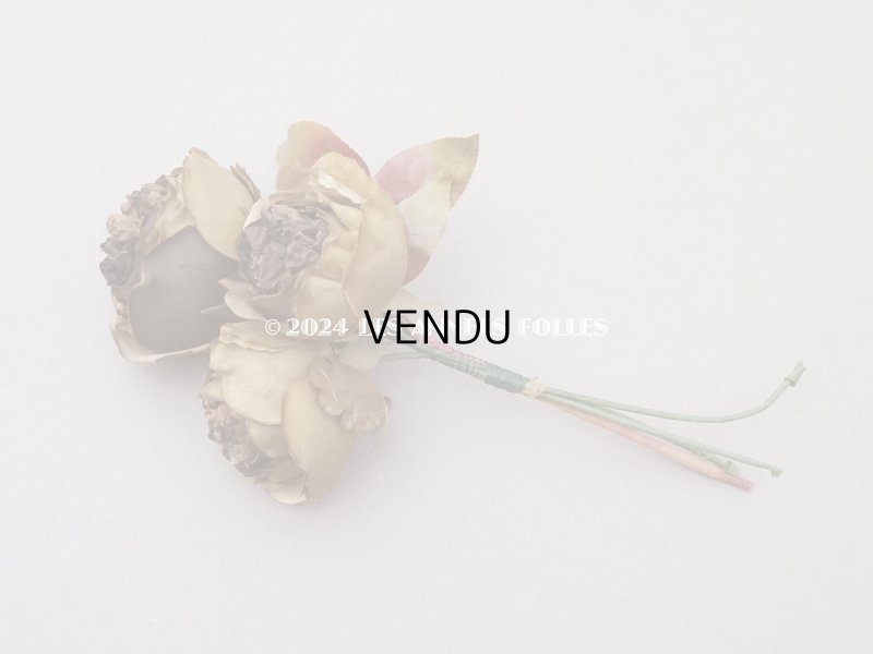 画像4: 未使用 ラベル付き アンティーク シルク製 薔薇の布花 カーキブラウン