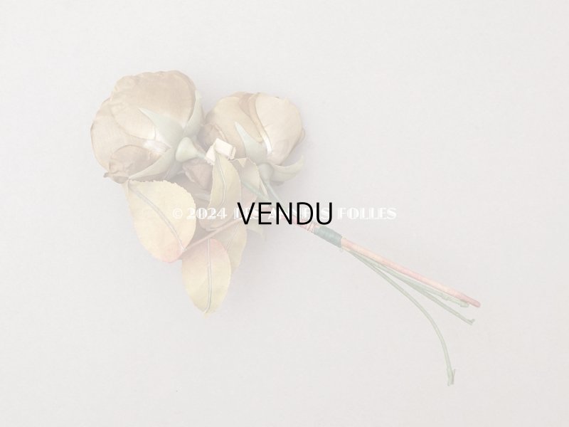 画像9: 未使用 ラベル付き アンティーク シルク製 薔薇の布花 カーキブラウン