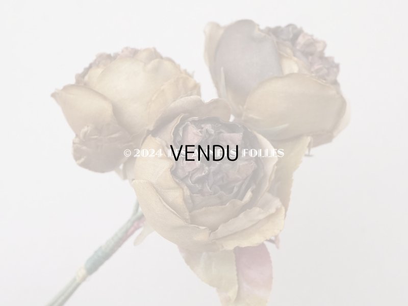 画像5: 未使用 ラベル付き アンティーク シルク製 薔薇の布花 カーキブラウン