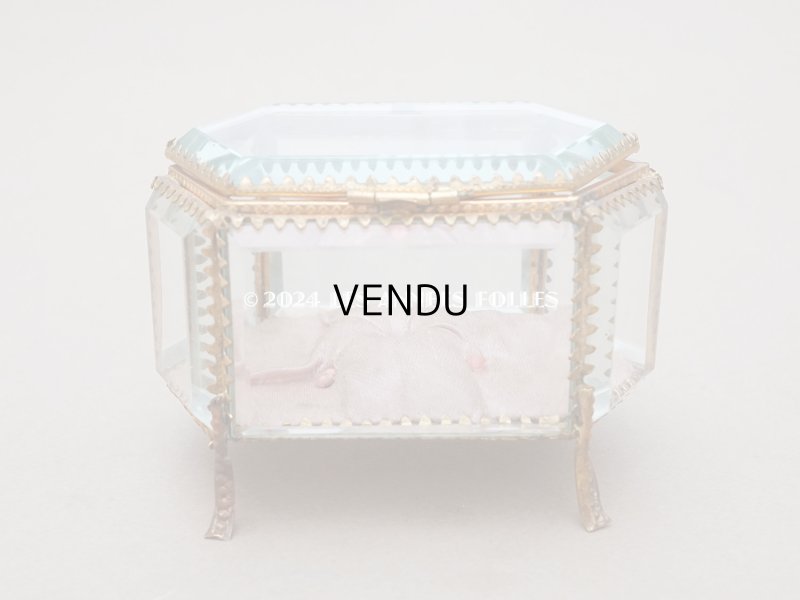 画像5: 【セール対象外】19世紀末 アンティーク ジュエリーボックス 六角形 ピンクのシルククッション 