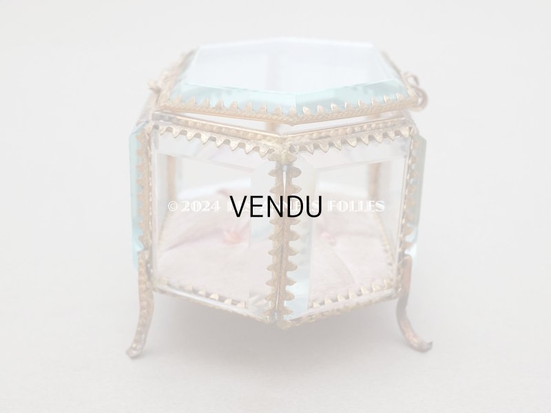 画像6: 【セール対象外】19世紀末 アンティーク ジュエリーボックス 六角形 ピンクのシルククッション 