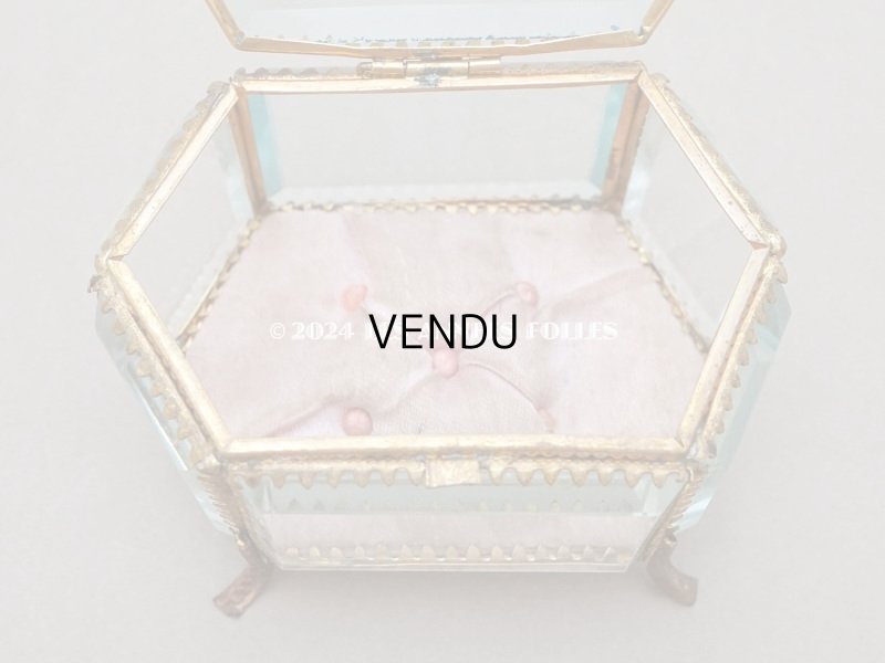 画像12: 【セール対象外】19世紀末 アンティーク ジュエリーボックス 六角形 ピンクのシルククッション 