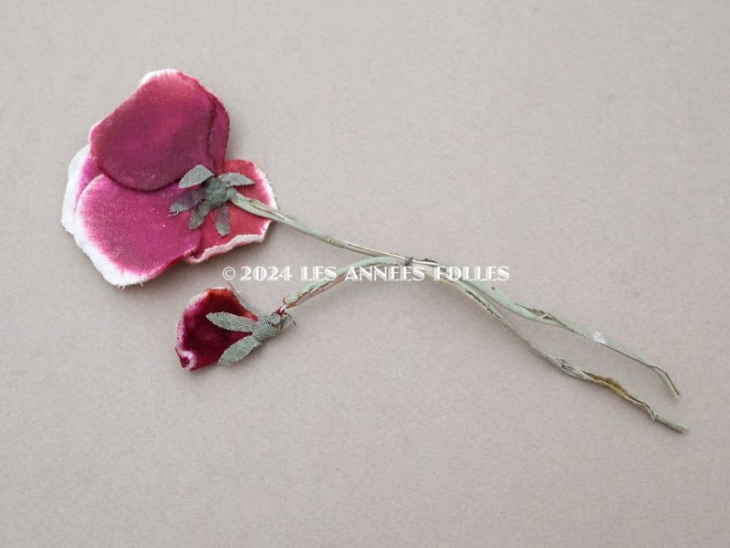 画像4: 1900年頃 アンティーク パンジーの布花 ピンク＆ワイン色
