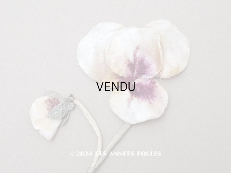 画像1: ＊蚤の市＊アンティーク パンジーの布花 ホワイトベージュ＆深紫