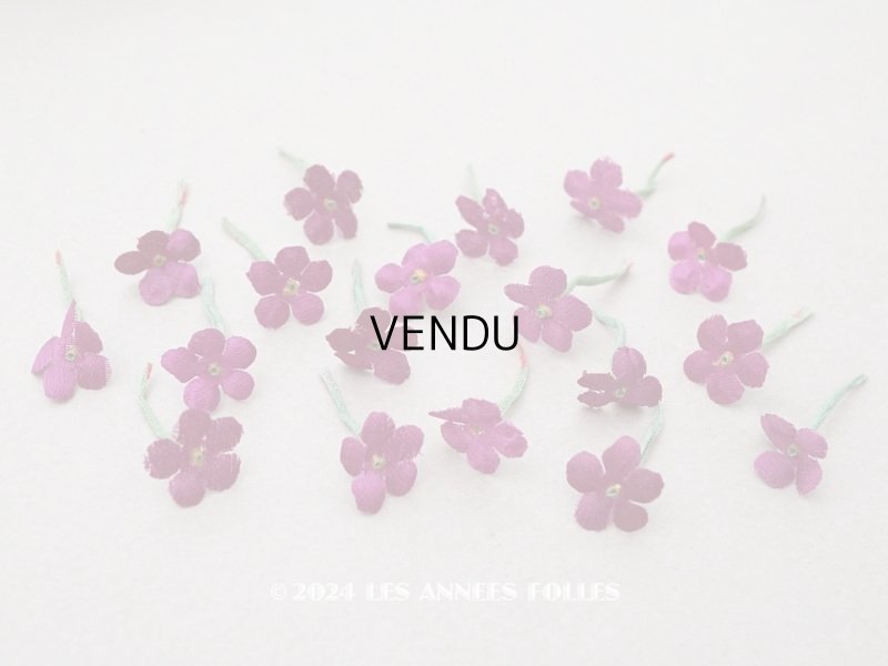 画像1: アンティーク 勿忘草の布花  赤紫 19ピースのセット 約15mm