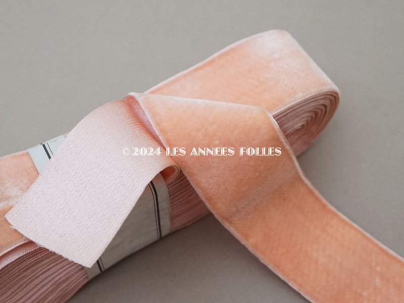 画像4: アンティーク シルク&コットン製 幅広 ベルベットリボン サーモンピンク ダブルフェイス PON 787 N 9 COL 602