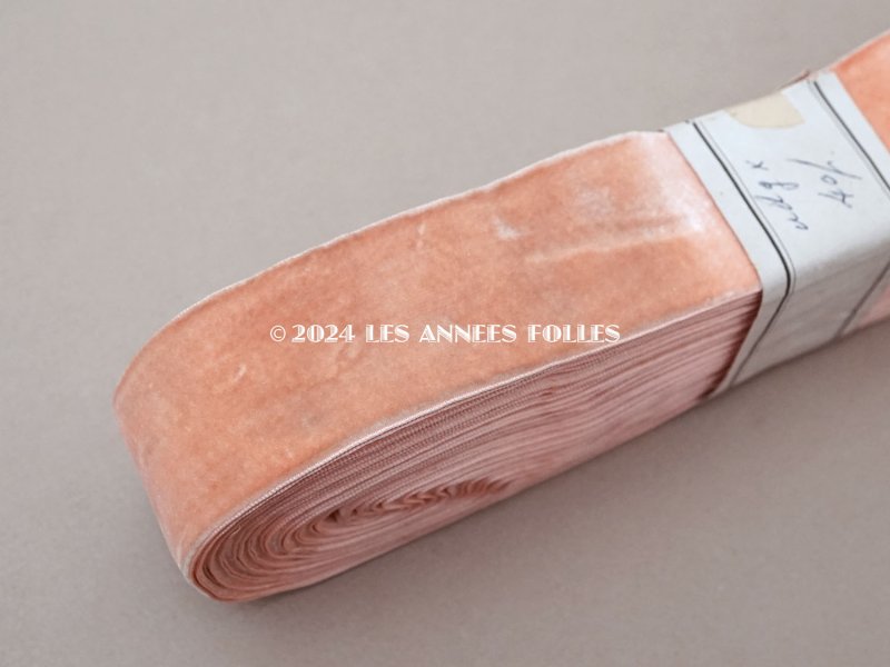 画像5: アンティーク シルク&コットン製 幅広 ベルベットリボン サーモンピンク ダブルフェイス PON 787 N 9 COL 602