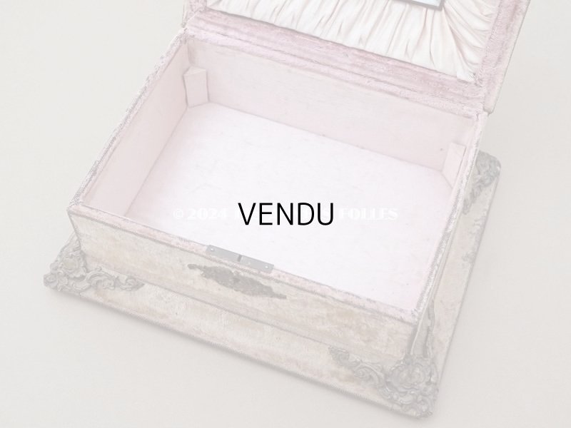 画像17: 19世紀末 アンティーク ジュエリーボックス 裁縫箱 グレイッシュピンクのベルベット ミラー付