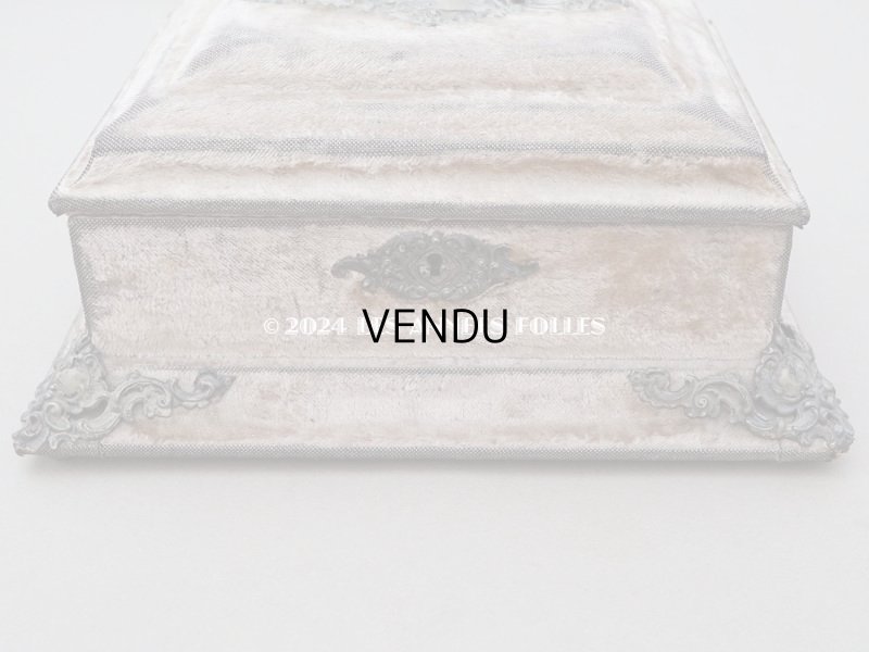 画像11: 19世紀末 アンティーク ジュエリーボックス 裁縫箱 グレイッシュピンクのベルベット ミラー付