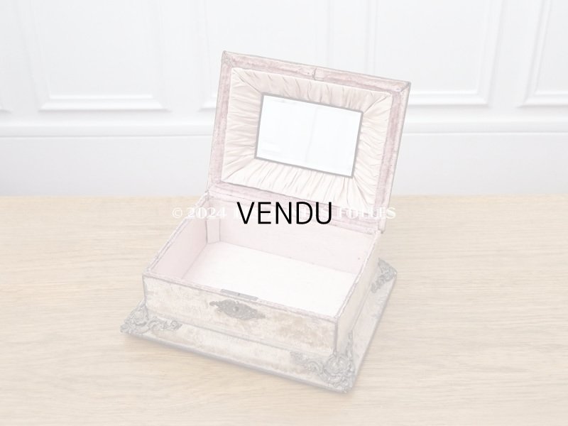 画像15: 19世紀末 アンティーク ジュエリーボックス 裁縫箱 グレイッシュピンクのベルベット ミラー付