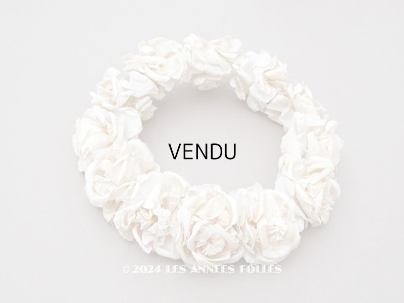 画像1: アンティーク シルクサテン 薔薇の布花のティアラ 花冠  エクリュ＆オフホワイト