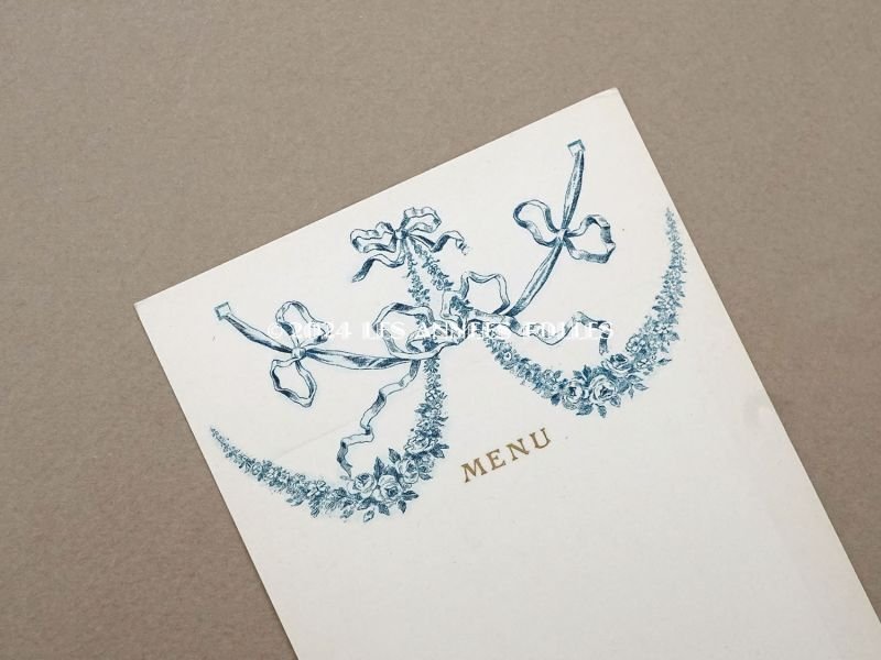画像3: 未使用 アンティーク メニューカード  MENU 薔薇とリボンのガーランド