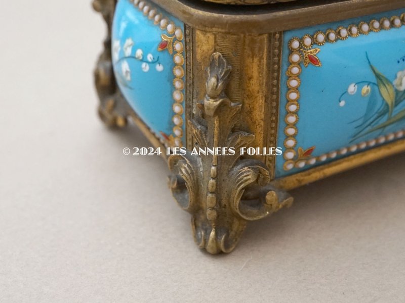 画像12: 19世紀 アンティーク 鈴蘭のジュエリーケース ブレッサン・エナメル パールの装飾 シルククッション付