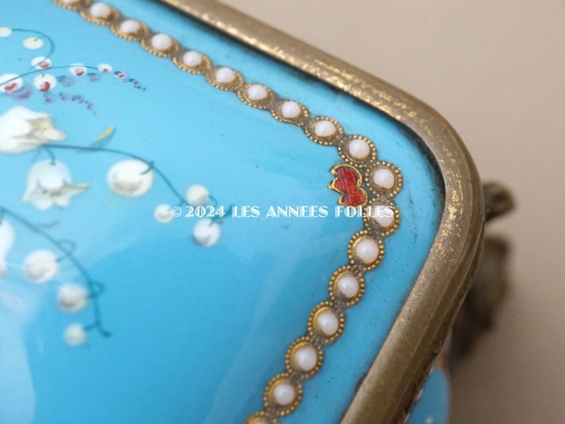 画像6: 19世紀 アンティーク 鈴蘭のジュエリーケース ブレッサン・エナメル パールの装飾 シルククッション付