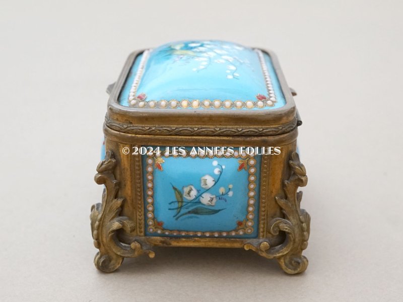 画像11: 19世紀 アンティーク 鈴蘭のジュエリーケース ブレッサン・エナメル パールの装飾 シルククッション付