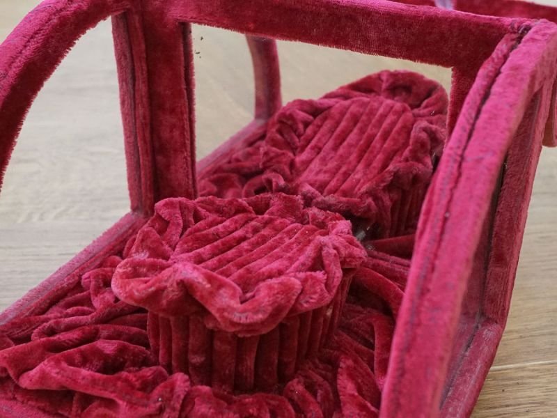 画像10: 19世紀末 アンティーク グローブ・ド・マリエのガラスケース プレザントワール 赤紫 シルクベルベットのフレーム