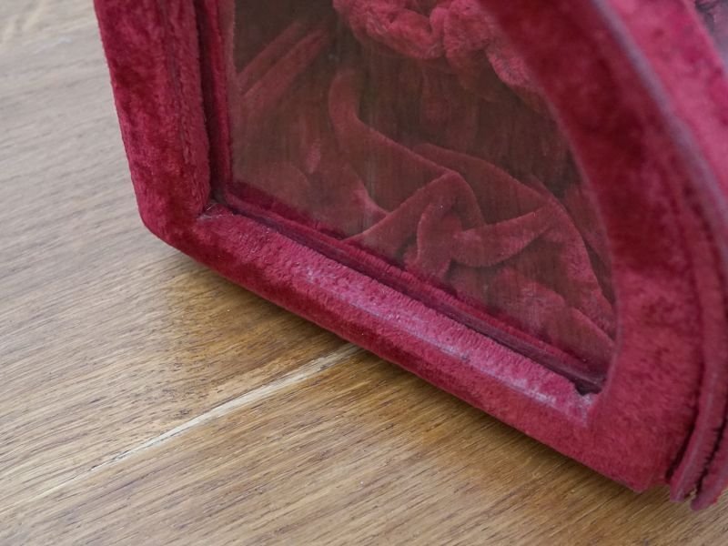 画像14: 19世紀末 アンティーク グローブ・ド・マリエのガラスケース プレザントワール 赤紫 シルクベルベットのフレーム